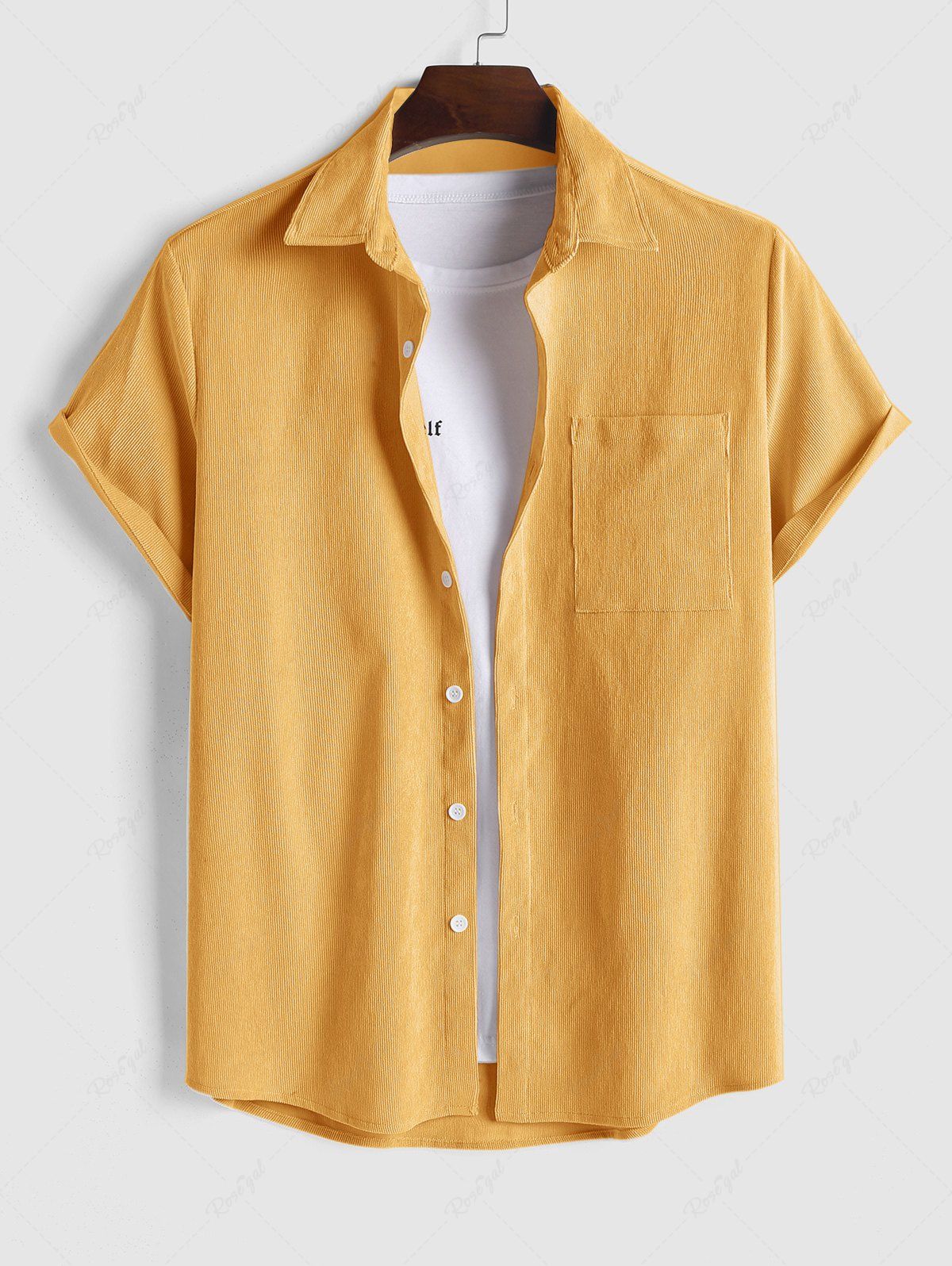 Shop Solid Color Corduroy Short Sleeves Shirt  