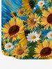 Hawaii Plus Size Turn-down Collar Sunflower Daisy Painting Print Pocket Button Shirt For Men -  