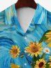 Chemise Décontractée avec Pochette à Col Rabattu à Imprimé Tournesols et Marguerites Grande-Taille pour Hommes - Bleu 2XL