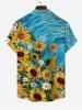 Chemise Décontractée avec Pochette à Col Rabattu à Imprimé Tournesols et Marguerites Grande-Taille pour Hommes - Bleu 7XL
