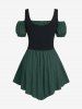 Plus Size Medieval Renaissance Ruched Off Shoulder  Asymmetrical Tee With Grommets Lace Up Marled Waistcoat -  