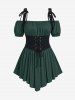 T-shirt asymétrique à épaules dénudées et à œillets, style Renaissance médiévale grande taille, gilet chiné à lacets - Vert profond 2X | US 18-20