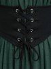 T-shirt asymétrique à épaules dénudées et à œillets, style Renaissance médiévale grande taille, gilet chiné à lacets - Vert profond 2X | US 18-20