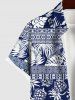 Chemise à Boutons avec Poche et à Imprimé Cocotiers et Fleurs Style Ethnique Grande-Taille pour Hommes - Bleu S