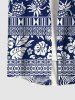 Chemise à Boutons avec Poche et à Imprimé Cocotiers et Fleurs Style Ethnique Grande-Taille pour Hommes - Bleu XL