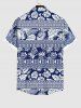 Chemise à Boutons avec Poche et à Imprimé Cocotiers et Fleurs Style Ethnique Grande-Taille pour Hommes - Bleu 2XL