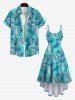 Plus Size Coconut Tree Leaf Flower Print Backless High Low A Line Hawaii Asymmetric Dress -  