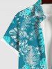 Plus Size Coconut Tree Leaf Flower Print Buttons Pocket Hawaii Shirt For Men -  