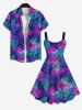 Hawaii Plus Size Colorful Coconut Tree Leaf Print Backless A Line Tank Dress -  