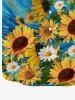 Hawaii Plus Size Turn-down Collar Sunflower Daisy Painting Print Pocket Button Shirt For Men - Bleu S