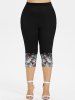 Plus Size Rose Flower Leaf Heart Glitter 3D Print Capri Leggings -  