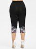 Plus Size Rose Flower Leaf Heart Glitter 3D Print Capri Leggings -  