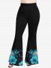 Pantalon Évasé à Imprimé Fleurs Brillantes 3D Grande-Taille - Noir 6X