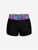 Hawaii Plus Size Ombre Leaf Geometric Plaid Print Boyleg Tankini Swimsuit (Adjustable Shoulder Strap) -  