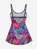 Hawaii Plus Size Ombre Leaf Geometric Plaid Print Boyleg Tankini Swimsuit (Adjustable Shoulder Strap) -  