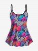 Hawaii Plus Size Ombre Leaf Geometric Plaid Print Boyleg Tankini Swimsuit (Adjustable Shoulder Strap) -  