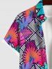Hawaii Plus Size Ombre Leaf Geometric Plaid Print Button Pocket Shirt For Men -  