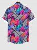 Hawaii Plus Size Ombre Leaf Geometric Plaid Print Button Pocket Shirt For Men -  