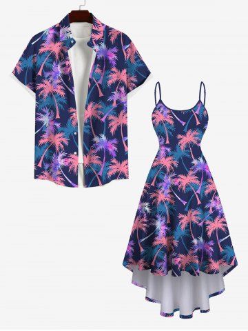 Coconut Tree Leaf Print Plus Size Matching Hawaii Beach Outfit - BLUE