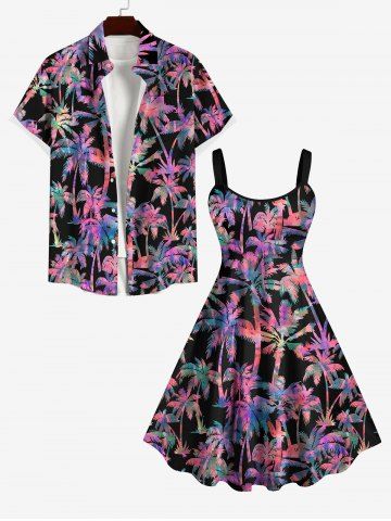 Ombre Coconut Tree Print Plus Size Matching Hawaii Beach Outfit for Couples