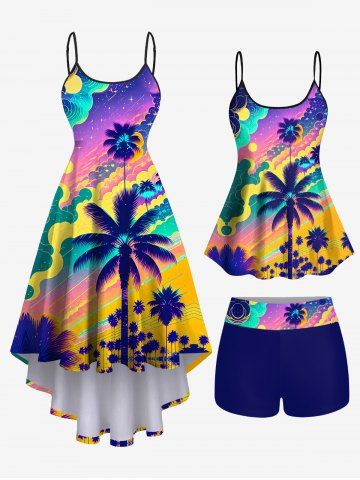 Vacation Coconut Tree Sun Cloud Print Plus Size Matching Hawaii Beach Outfit for Couples