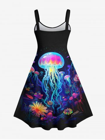 Hawaii Plus Size Sea Creatures Underwater World Plant Jellyfish Glitter 3D Print Tank Dress