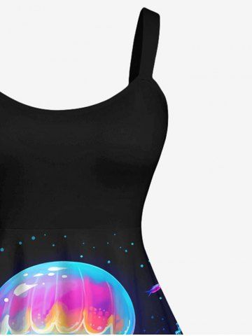 Hawaii Plus Size Sea Creatures Underwater World Plant Jellyfish Glitter 3D Print Tank Dress
