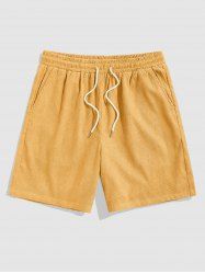 Pocket Plain Corduroy Textured Shorts -  