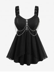 Plus Size Chains Lace Up Grommets Mesh Layered Tank Top - Noir 5x | US 30-32