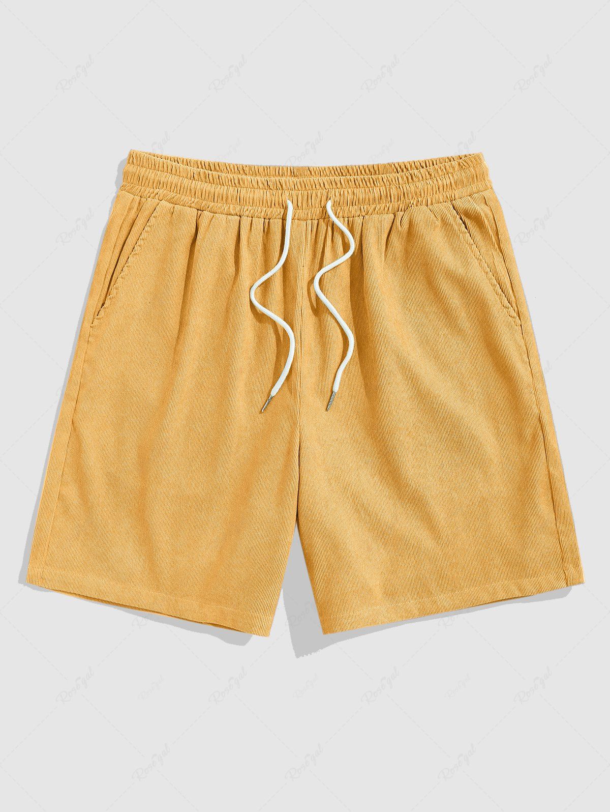 Outfits Pocket Plain Corduroy Textured Shorts  