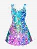 Hawaii Plus Size Shell Pearl Ombre Sea Creatures Print Crisscross A Line Cami Dress -  