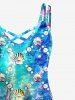 Hawaii Plus Size Shell Pearl Ombre Sea Creatures Print Crisscross A Line Cami Dress -  