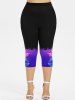 Plus Size Rose Flower Ombre Colorblock Glitter 3D Print Capri Leggings -  