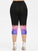 Plus Size Rose Flower Ombre Colorblock Glitter 3D Print Capri Leggings -  