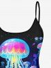Maillot de Bain Tankini Hawaïen 3D Méduse de L'Eau Imprimée à Paillettes - Noir XS