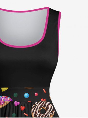 Plus Size Sweet Doughnuts Heart Print Sleeveless 1950s Vintage Swing Dress