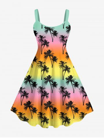 Hawaii Plus Size Coconut Tree Ombre Colorblock Print Tank Dress - MULTI-A - 6X