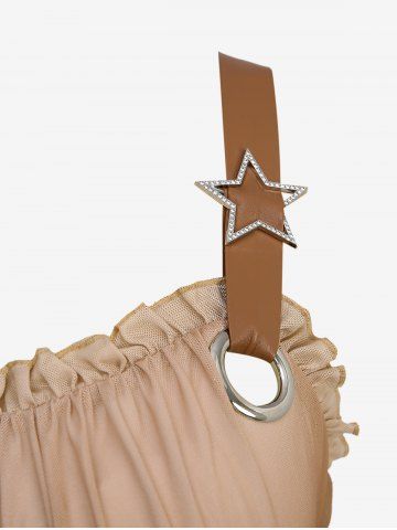 Plus Size Ombre Print Lace Up Ruched Ruffles Star Buckle Tank Top