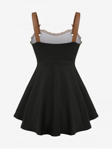 Plus Size Ombre Print Lace Up Ruched Ruffles Star Buckle Tank Top