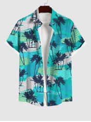 Hawaii Plus Size Turn-down Collar Coconut Tree Beach Print Button Pocket Shirt For Men -  