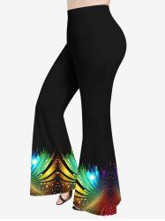 Pantalon Evasé 3D Galaxie Imprimée en Blocs de Couleurs de Grande Taille à Paillettes - Noir 4X