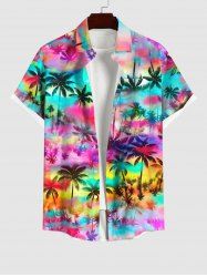 Hawaii Plus Size Turn-down Collar Colorful Ombre Galaxy Coconut Tree Print Button Pocket Shirt For Men -  