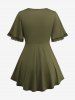 Plus Size Buckle Lace Trim Surplice Ruched Ruffles Asymmetrical T-shirt -  