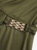 Plus Size Buckle Lace Trim Surplice Ruched Ruffles Asymmetrical T-shirt -  