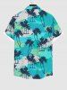Hawaii Plus Size Turn-down Collar Coconut Tree Beach Print Button Pocket Shirt For Men -  