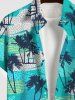 Hawaii Plus Size Turn-down Collar Coconut Tree Beach Print Button Pocket Shirt For Men -  