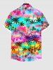 Hawaii Plus Size Turn-down Collar Colorful Ombre Galaxy Coconut Tree Print Button Pocket Shirt For Men -  