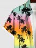 Hawaii Plus Size Coconut Tree Ombre Colorblock Print Buttons Pocket Shirt For Men -  