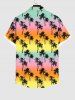 Hawaii Plus Size Coconut Tree Ombre Colorblock Print Buttons Pocket Shirt For Men -  
