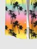 Hawaii Plus Size Coconut Tree Ombre Colorblock Print Buttons Pocket Shirt For Men -  